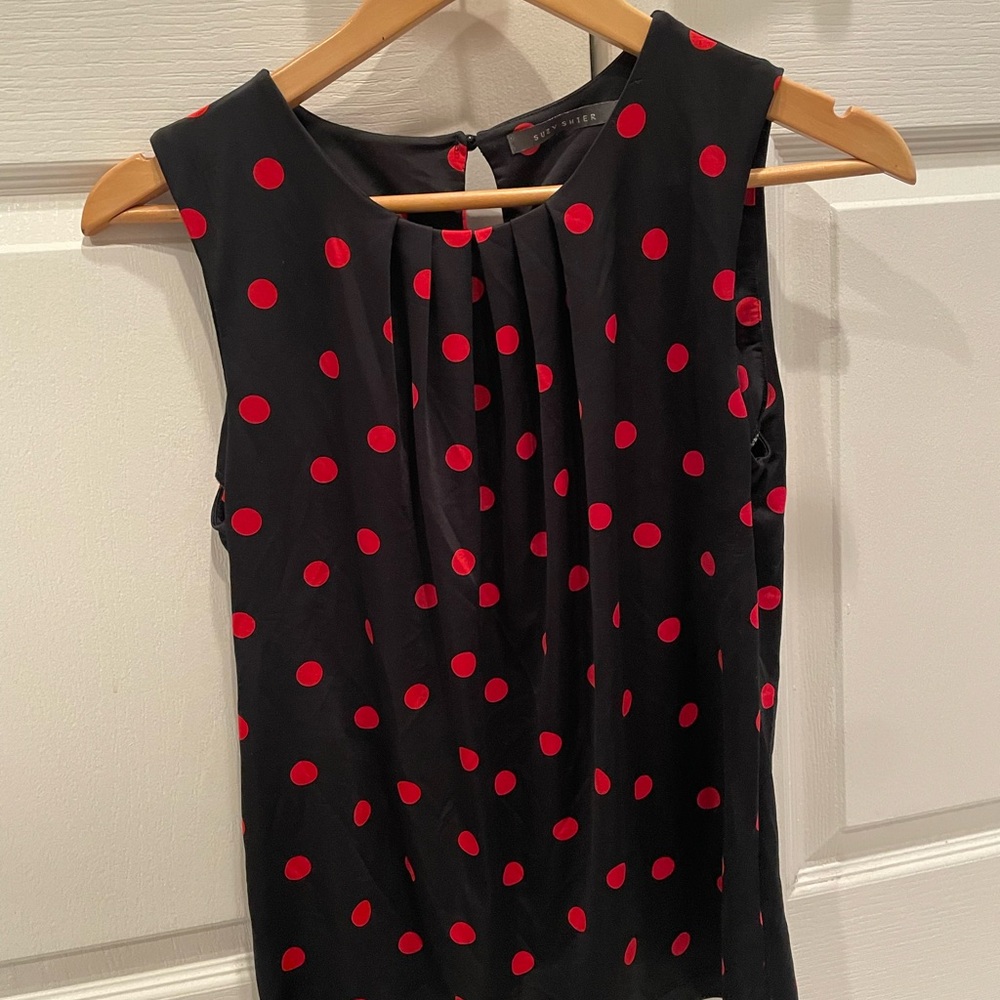 Suzy Shier Sleeveless Black Top with Red Polka Dots